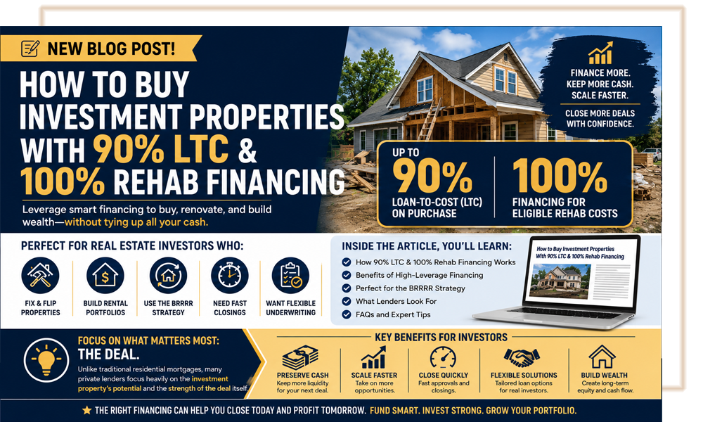 Real estate investor buying investment property with 90% LTC and 100% rehab financing